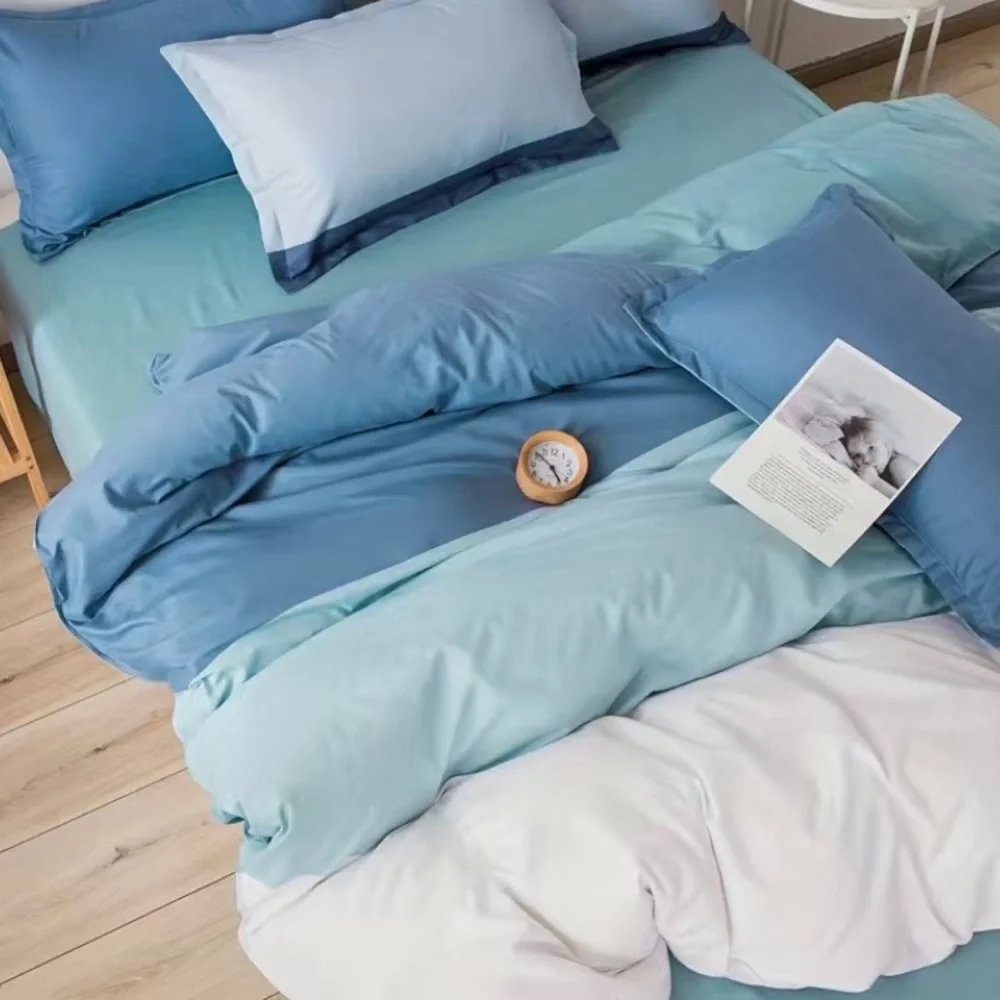 Urban Outfitters Twin Duvet Cover Set Blue Colorblock Bedding Single Bed NEW